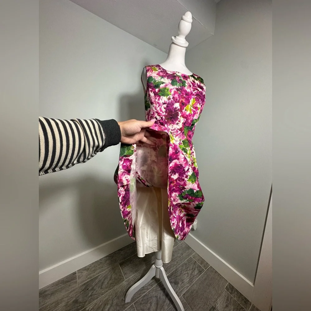 Oscar de la Renta Silk Floral Party Poplin Fit & Flare  Cocktail Midi Dress Sz 8 - Picture 14 of 16